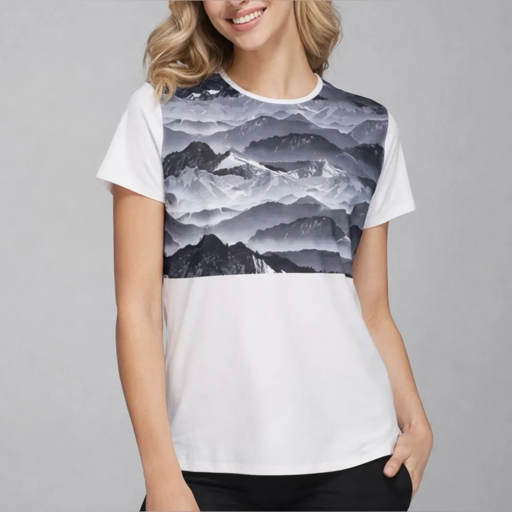 Lululemon‎ Short Sleeve Top 4 Snapshot White Gray Mountain Graphic Athletic Tee